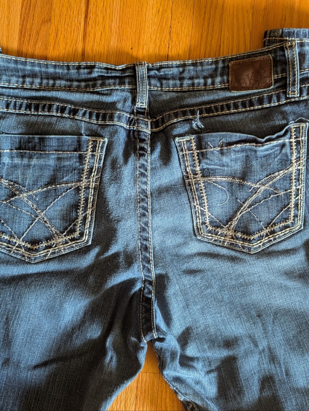 BKE Women's Dark Blue Bootcut Jeans with Contrast Pocket Stitching